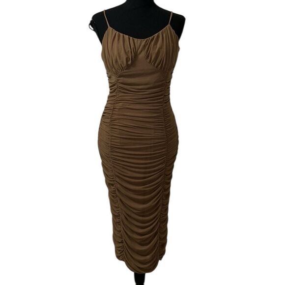 Sage The Label Brown Ruched Bodycon Midi Dress(Size Small) - Picture 3 of 8